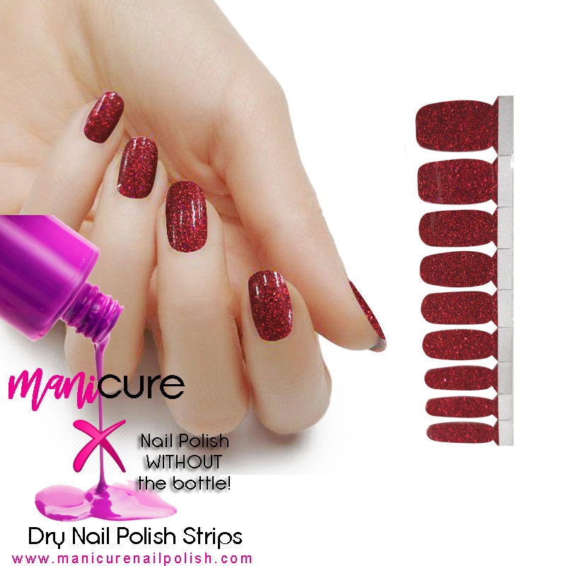 Red Sparkle Glitter, ManiCURE  Real Nail Polish Strips, Dry Nail Polish, Nail Wraps, Stickers, Long Lasting, Non Toxic - manicurenailpolish