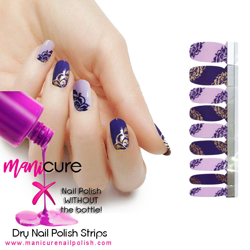 Purple Floral Design, ManiCURE  Real Nail Polish Strips, Dry Nail Polish, Nail Wraps, Stickers, Long Lasting, Non Toxic - manicurenailpolish