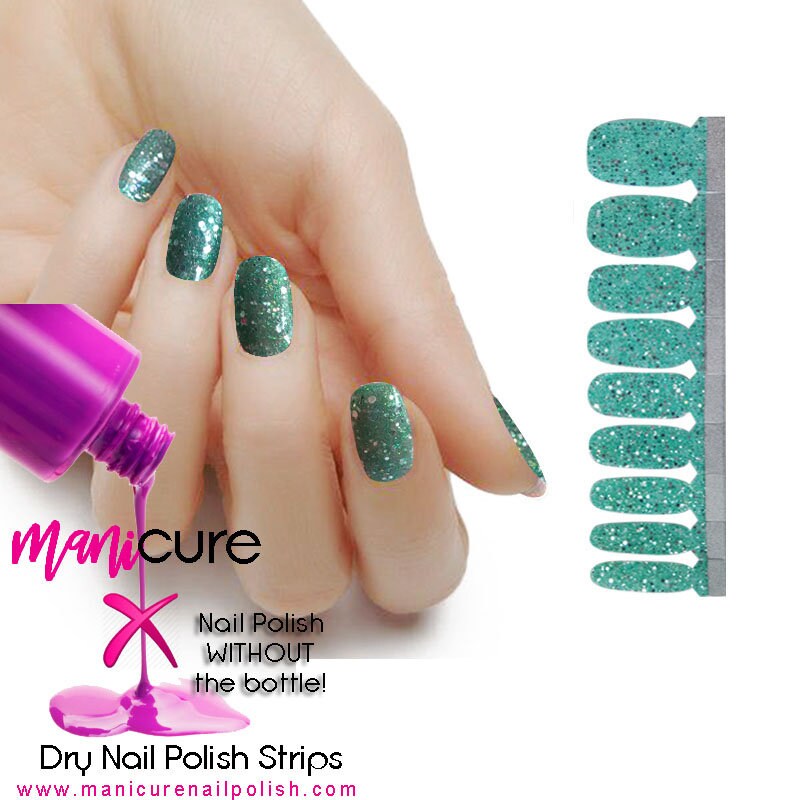 Mint Sparkle Glitter, ManiCURE  Real Nail Polish Strips, Dry Nail Polish, Nail Wraps, Stickers, Long Lasting, Non Toxic - manicurenailpolish