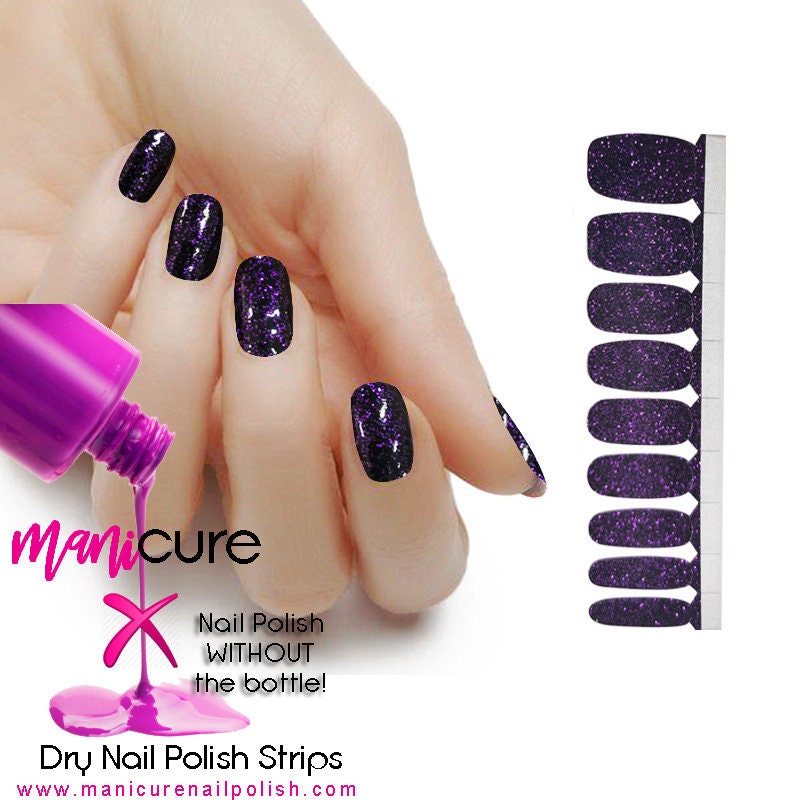 Deep Egplant Purple Sparkle Glitter, ManiCURE  Real Nail Polish Strips, Dry Nail Polish, Nail Wraps, Stickers, Long Lasting, Non Toxic - manicurenailpolish