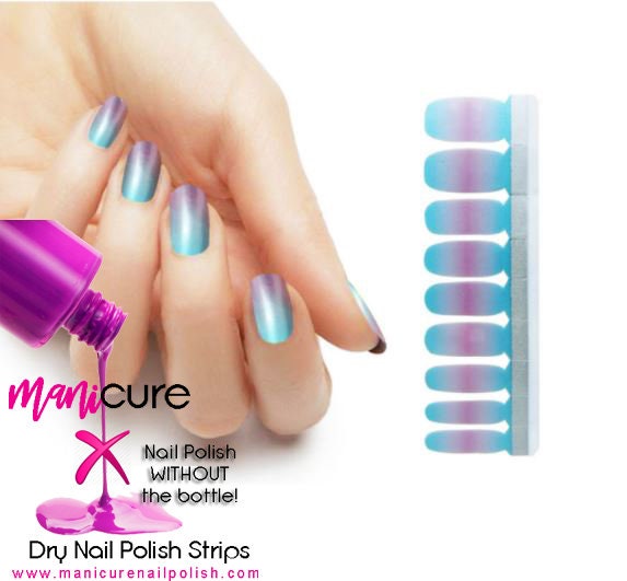 Blue/Purple Light Ombre Design, ManiCURE  Real Nail Polish Strips, Dry Nail Polish, Nail Wraps, Stickers, Long Lasting, Non Toxic - manicurenailpolish