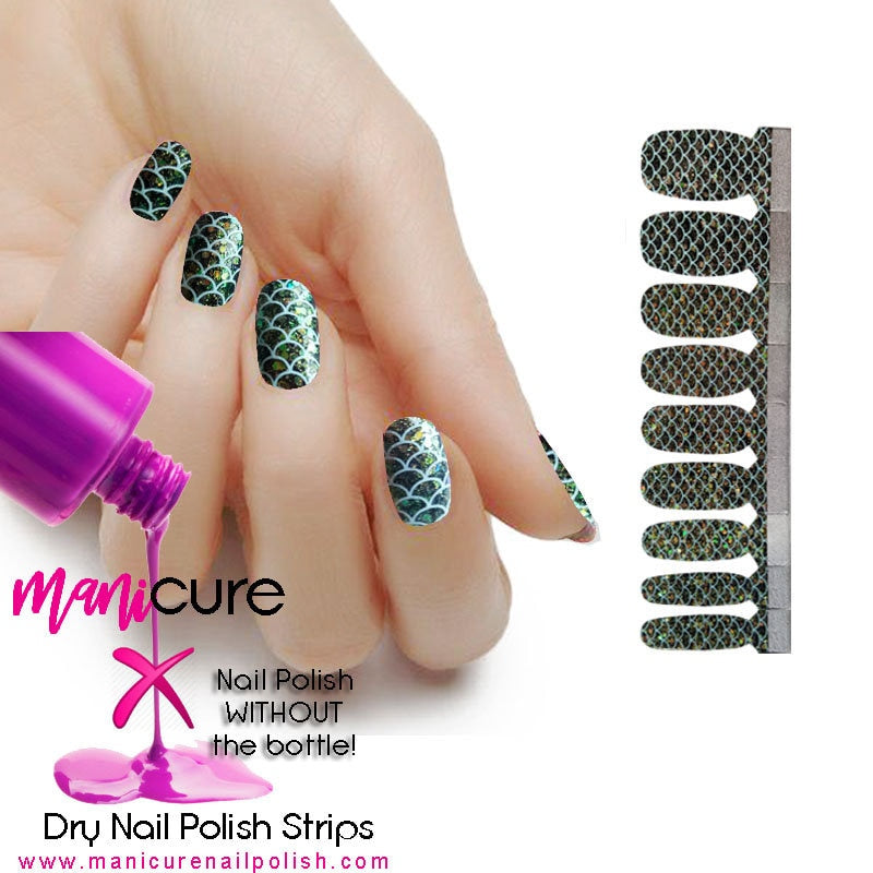 Mermaid Glitter, ManiCURE  Real Nail Polish Strips, Dry Nail Polish, Nail Wraps, Stickers, Long Lasting, Non Toxic - manicurenailpolish