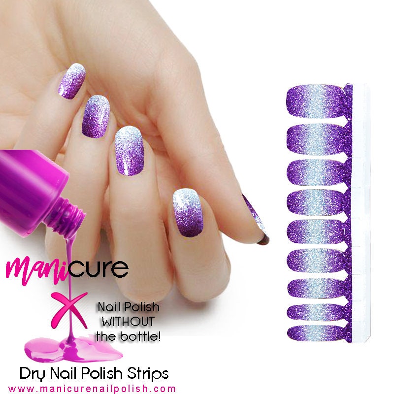 Purple Silver Ombre Glitter, ManiCURE  Real Nail Polish Strips, Dry Nail Polish, Nail Wraps, Stickers, Long Lasting, Non Toxic - manicurenailpolish