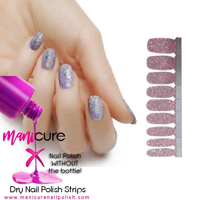 Pink Sparkle Glitter, ManiCURE  Real Nail Polish Strips, Dry Nail Polish, Nail Wraps, Stickers, Long Lasting, Non Toxic - manicurenailpolish