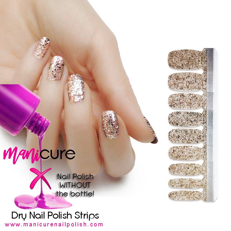 Gold on Gold Sparkle Glitter, ManiCURE  Real Nail Polish Strips, Dry Nail Polish, Nail Wraps, Stickers, Long Lasting, Non Toxic - manicurenailpolish