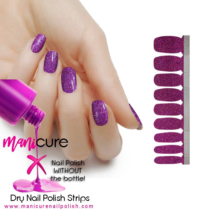 Purple Paradise Glitter, ManiCURE  Real Nail Polish Strips, Dry Nail Polish, Nail Wraps, Stickers, Long Lasting, Non Toxic - manicurenailpolish