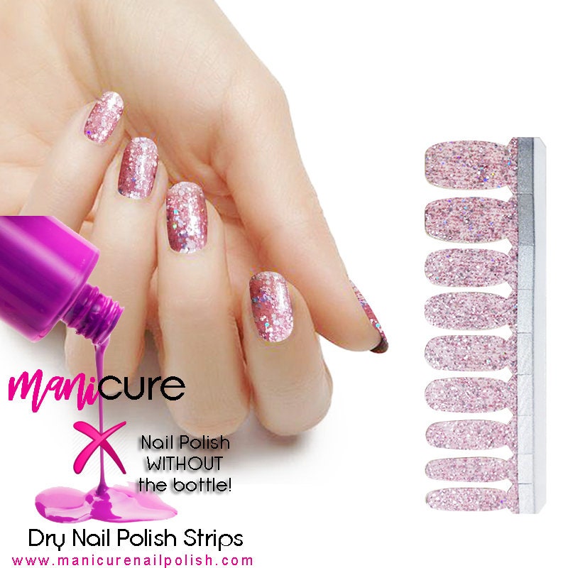 Pink Lemonade Sparkle Glitter, ManiCURE  Real Nail Polish Strips, Dry Nail Polish, Nail Wraps, Stickers, Long Lasting, Non Toxic - manicurenailpolish