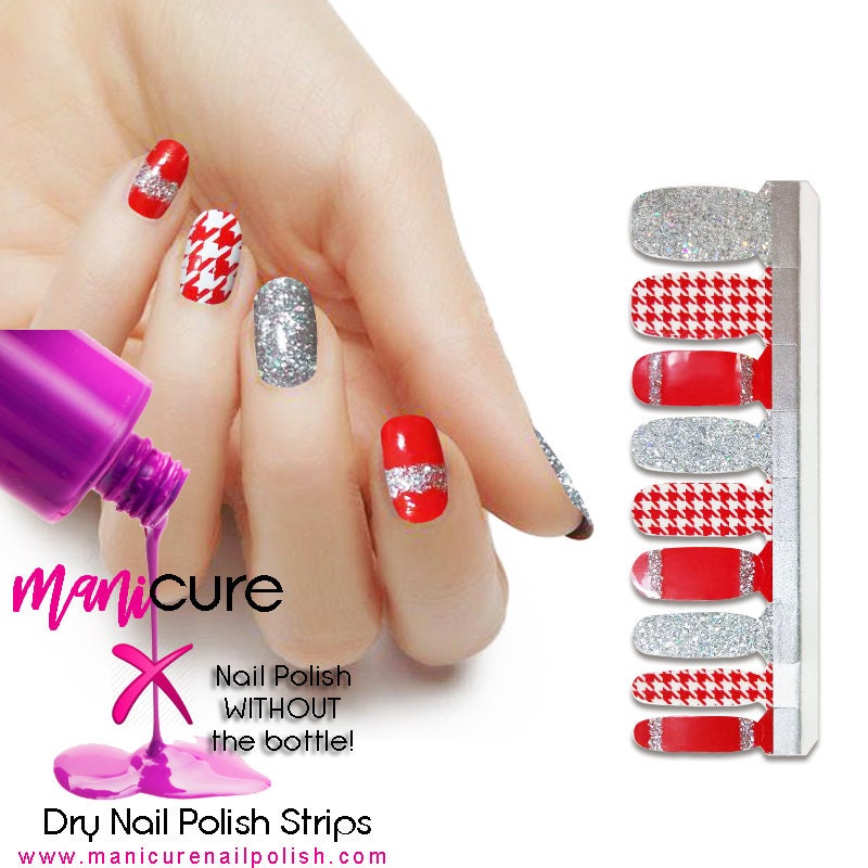 Mixed Mani Silver& Red Design, ManiCURE  Real Nail Polish Strips, Dry Nail Polish, Nail Wraps, Stickers, Long Lasting, Non Toxic - manicurenailpolish