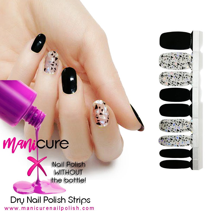 Black Confetti Sparkle Glitter, ManiCURE  Real Nail Polish Strips, Dry Nail Polish, Nail Wraps, Stickers, Long Lasting, Non Toxic - manicurenailpolish