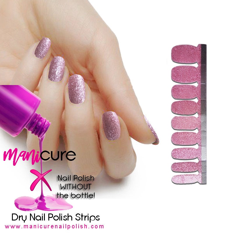 Pink Perfect Glitter, ManiCURE  Real Nail Polish Strips, Dry Nail Polish, Nail Wraps, Stickers, Long Lasting, Non Toxic - manicurenailpolish