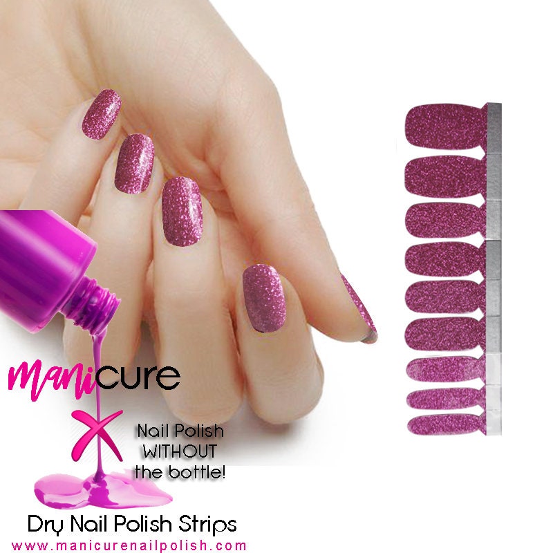 Pink Passion Glitter, ManiCURE  Real Nail Polish Strips, Dry Nail Polish, Nail Wraps, Stickers, Long Lasting, Non Toxic - manicurenailpolish