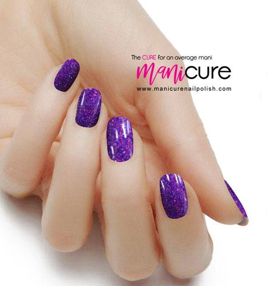 Purple Deep Glitter, ManiCURE  Real Nail Polish Strips, Dry Nail Polish, Nail Wraps, Stickers, Long Lasting, Non Toxic - manicurenailpolish