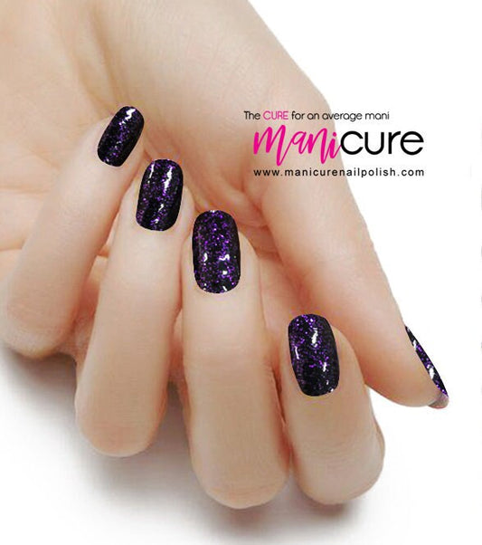 Deep Egplant Purple Sparkle Glitter, ManiCURE  Real Nail Polish Strips, Dry Nail Polish, Nail Wraps, Stickers, Long Lasting, Non Toxic - manicurenailpolish