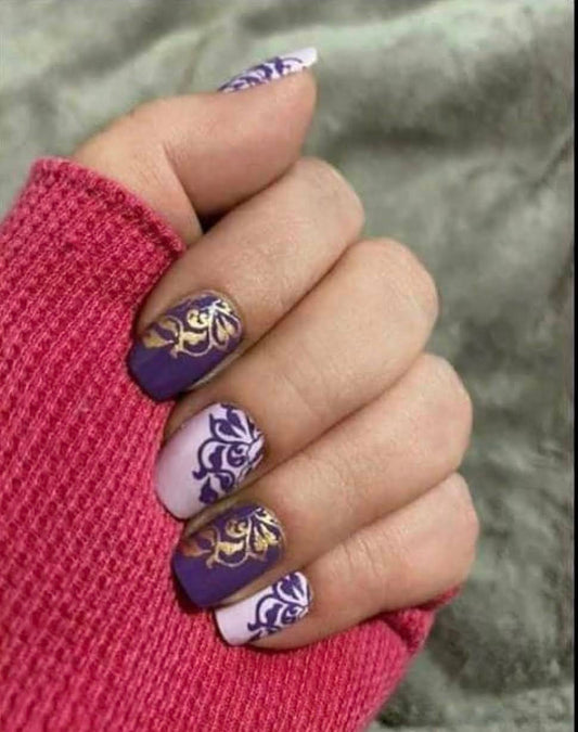 Purple Floral Design, ManiCURE  Real Nail Polish Strips, Dry Nail Polish, Nail Wraps, Stickers, Long Lasting, Non Toxic - manicurenailpolish
