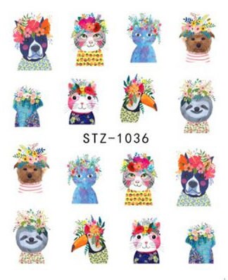 Pop Art Pets Nail Art Stickers, Decals, Transfers, Wraps -Dogs, Cats, Llama, Sloth, Toucan, Racoon, Elephant Water Transfer Nail Art - manicurenailpolish