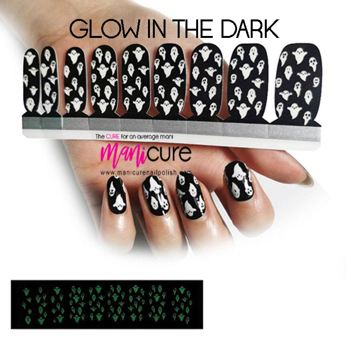 Halloween Glow in the Dark Ghost, ManiCURE  Real Nail Polish Strips, Dry Nail Polish, Nail Wraps, Stickers, Long Lasting, Non Toxic