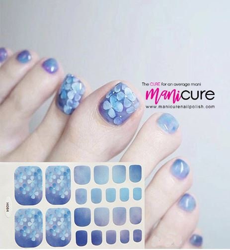Blue Flowered Marble Ombre, PediCURE  Real Nail Polish Strips, Dry Nail Polish, Nail Wraps, Stickers, Long Lasting, Non Toxic - manicurenailpolish