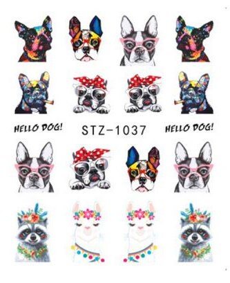 Pop Art Pets Nail Art Stickers, Decals, Transfers, Wraps -Boston Dog, Cats, Llama, Sloth, Toucan, Racoon, Elephant Water Transfer Nail Art - manicurenailpolish