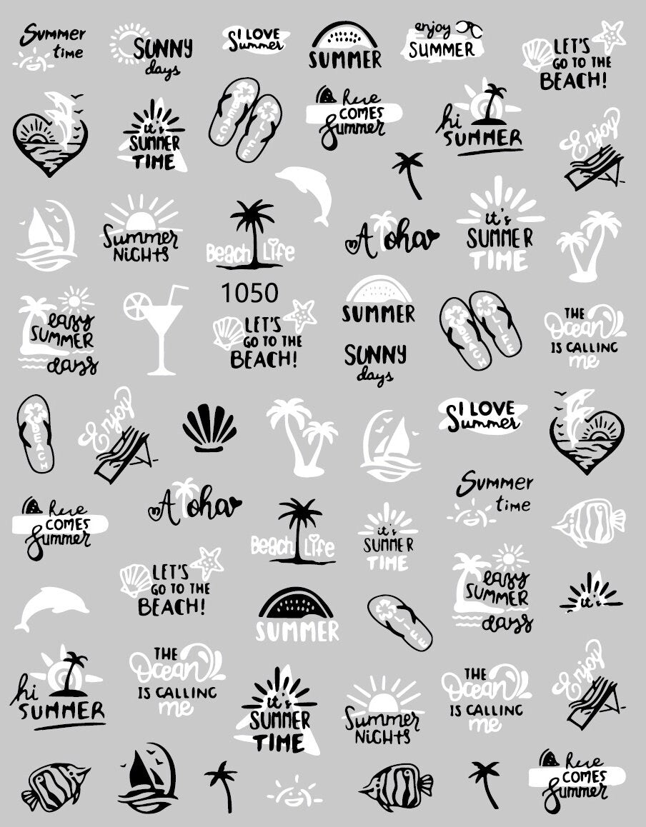 Summer Love Nail Art Stickers, Decals, Transfers, Wraps - Beach Vacation, Summer, Palm Trees and Flip Flops, Sticker, Nail Art - manicurenailpolish