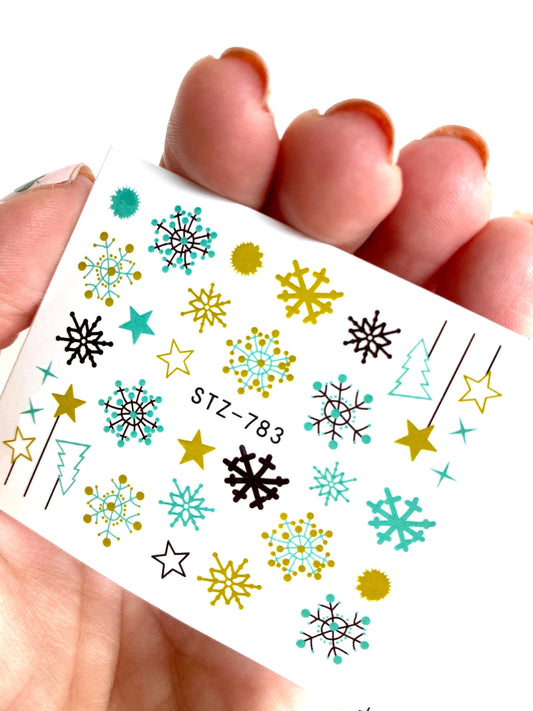 Snowflake Nail Art Stickers, Decals, Transfers, Wraps -Blue and Green Snowflakes, Winter Time  Water Transfer Nail Art - manicurenailpolish