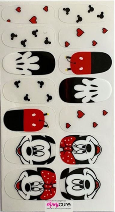 Disney Mickey & Minnie Design, ManiCURE  Real Nail Polish Strips, Dry Nail Polish, Nail Wraps, Stickers, Long Lasting, Non Toxic - S Formula - manicurenailpolish