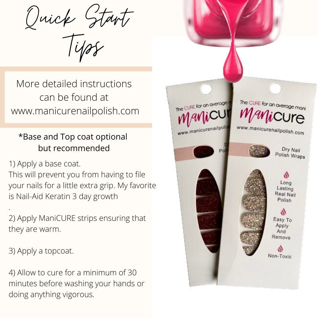 Tulip Pink Solid, ManiCURE  Real Nail Polish Strips, Dry Nail Polish, Nail Wraps, Stickers, Long Lasting, Non Toxic- I Formula