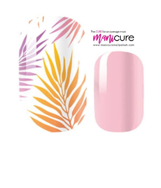 Palm Fran Pink Design, ManiCURE  Real Nail Polish Strips, Dry Nail Polish, Nail Wraps, Stickers, Long Lasting, Non Toxic- I Formula