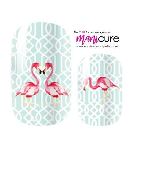 Flamingo Tiki Design, ManiCURE  Real Nail Polish Strips, Dry Nail Polish, Nail Wraps, Stickers, Long Lasting, Non Toxic- I Formula