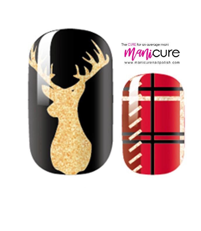 Deer in the Plaid lights Design, ManiCURE  Real Polish Strips, Dry Nail Polish, Nail Wraps, Stickers, Long Lasting, Non Toxic- I Formula