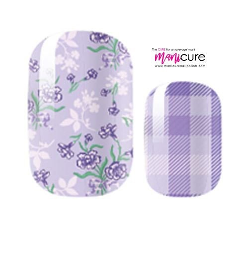 Plaid Purple Flower Design, ManiCURE  Real Nail Polish Strips, Dry Nail Polish, Nail Wraps, Stickers, Long Lasting, Non Toxic- I Formula
