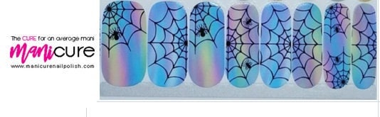 Iridescent Spiders Halloween, ManiCURE  Real Nail Polish Strips, Dry Nail Polish, Nail Wraps, Stickers, Long Lasting, Non Toxic- I Formula