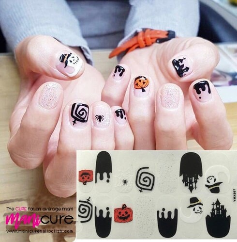 Ghostly Clear Design, ManiCURE  Real Nail Polish Strips, Dry Nail Polish, Nail Wraps, Stickers, Long Lasting, Non Toxic- S Formula