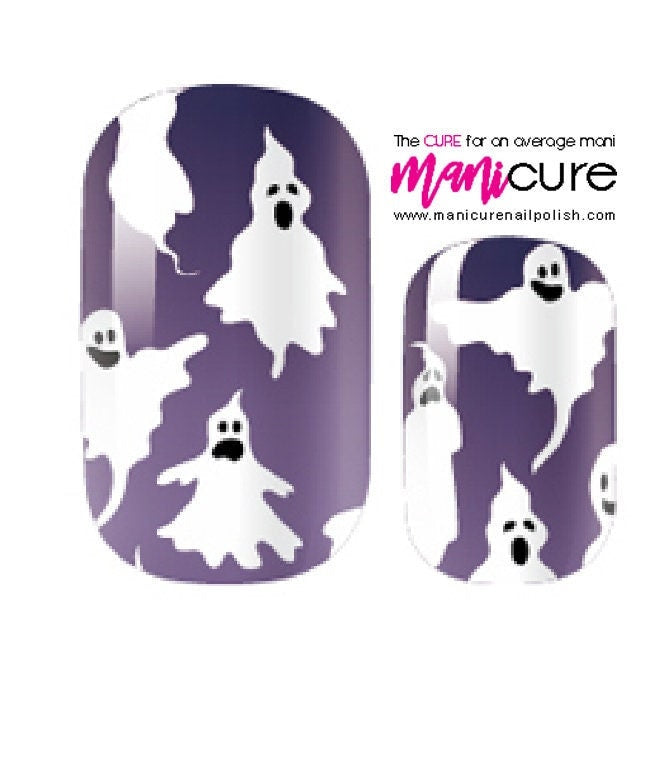 Ghost Central Halloween Design, ManiCURE  Real Nail Polish Strips, Dry Nail Polish, Nail Wraps, Stickers, Long Lasting, Non Toxic- I Formula