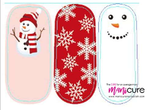 Snowman's Snowflake Design, ManiCURE  Real Polish Strips, Dry Nail Polish, Nail Wraps, Stickers, Long Lasting, Non Toxic- I Formula