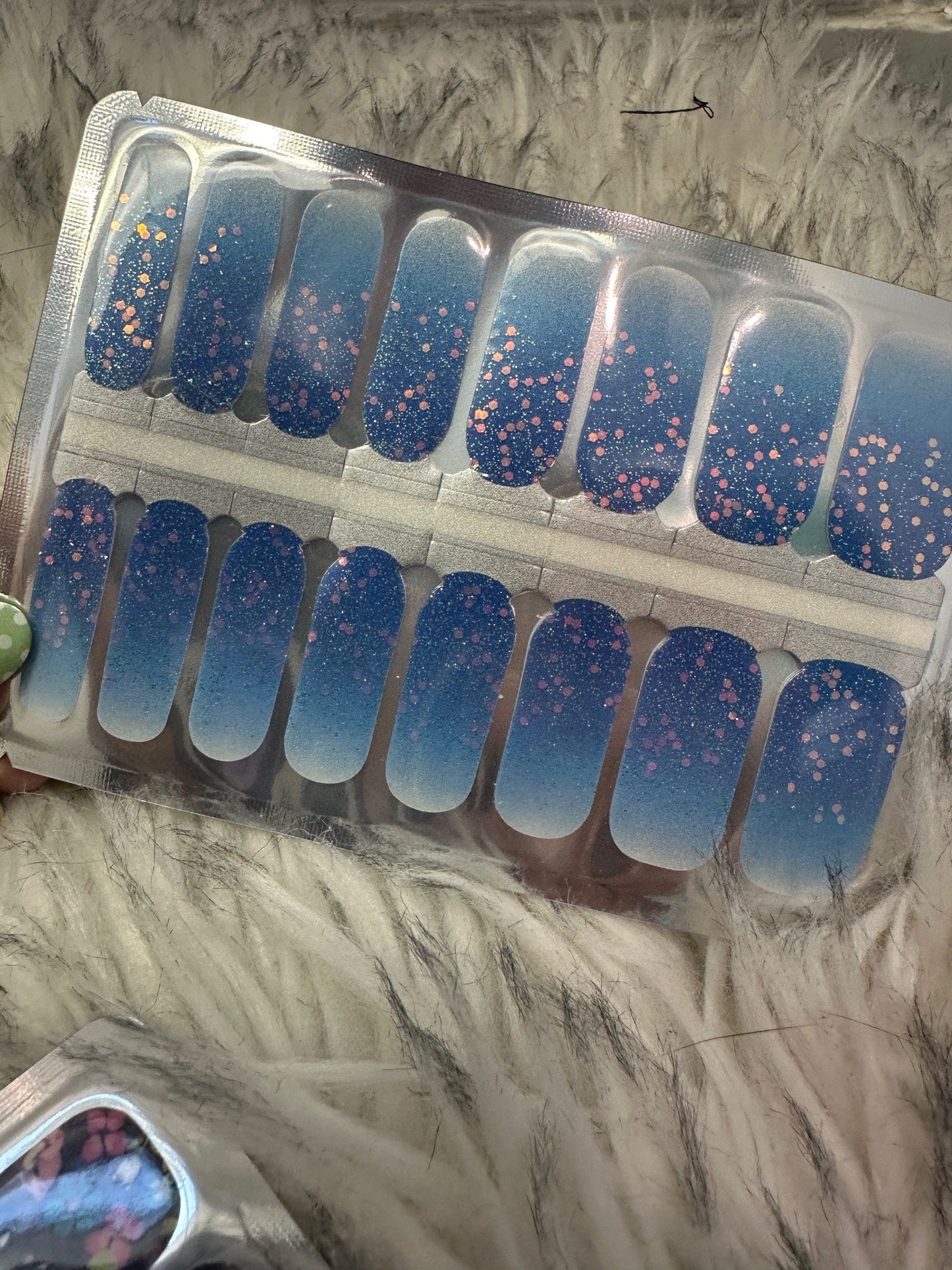 Oceans Ombre Sparkle Design, ManiCURE  Real Nail Polish Strips, Dry Nail Polish, Nail Wraps, Stickers, Long Lasting, Non Toxic- I Formula