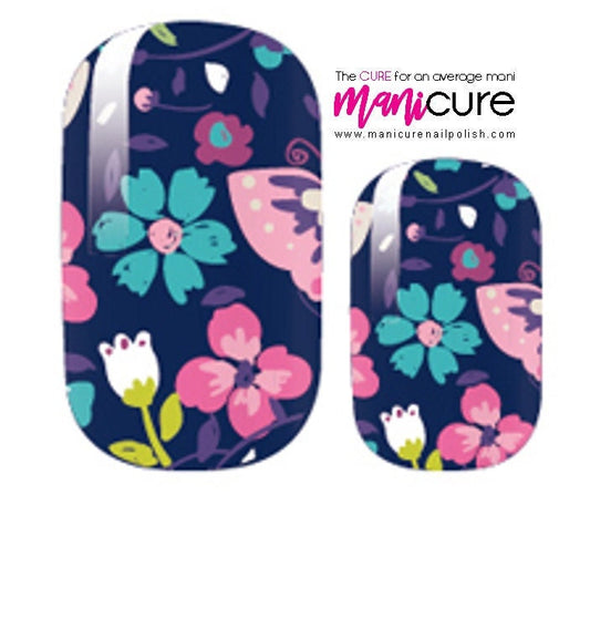 Spring Blooms Design, ManiCURE  Real Nail Polish Strips, Dry Nail Polish, Nail Wraps, Stickers, Long Lasting, Non Toxic- I Formula