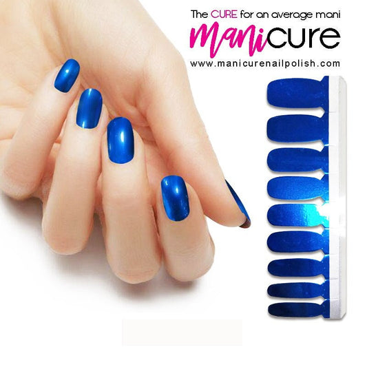 Metalic Blue Chrome, ManiCURE  Real Nail Polish Strips, Dry Nail Polish, Nail Wraps, Stickers, Long Lasting, Non Toxic
